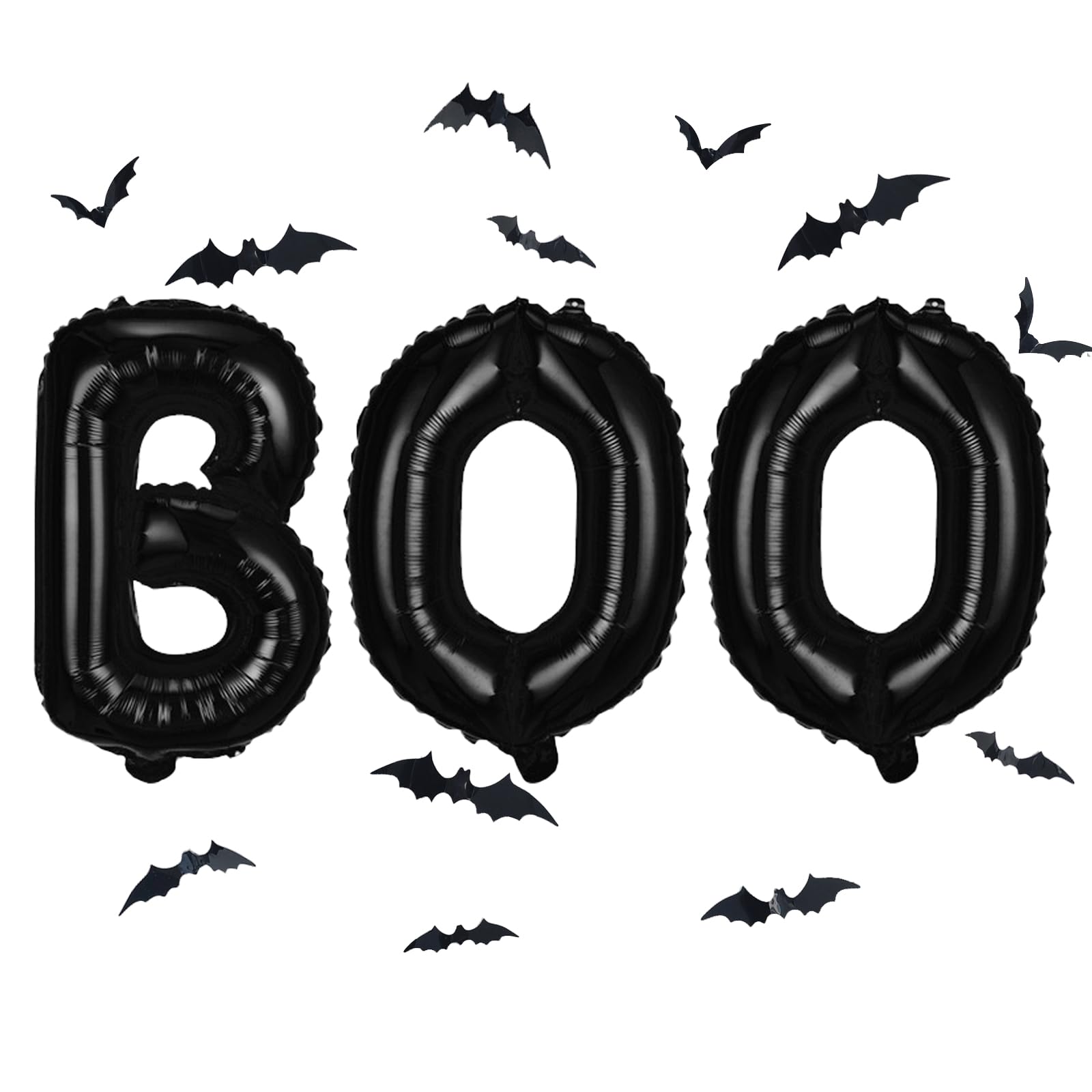 BOO Foil Balloons Set with 3D Bats - 16 Inch Halloween Banner Kit for Spooky Party Decor