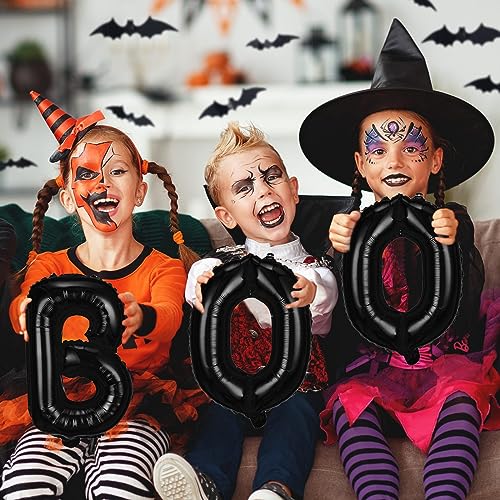 BOO Foil Balloons Set with 3D Bats - 16 Inch Halloween Banner Kit for Spooky Party Decor