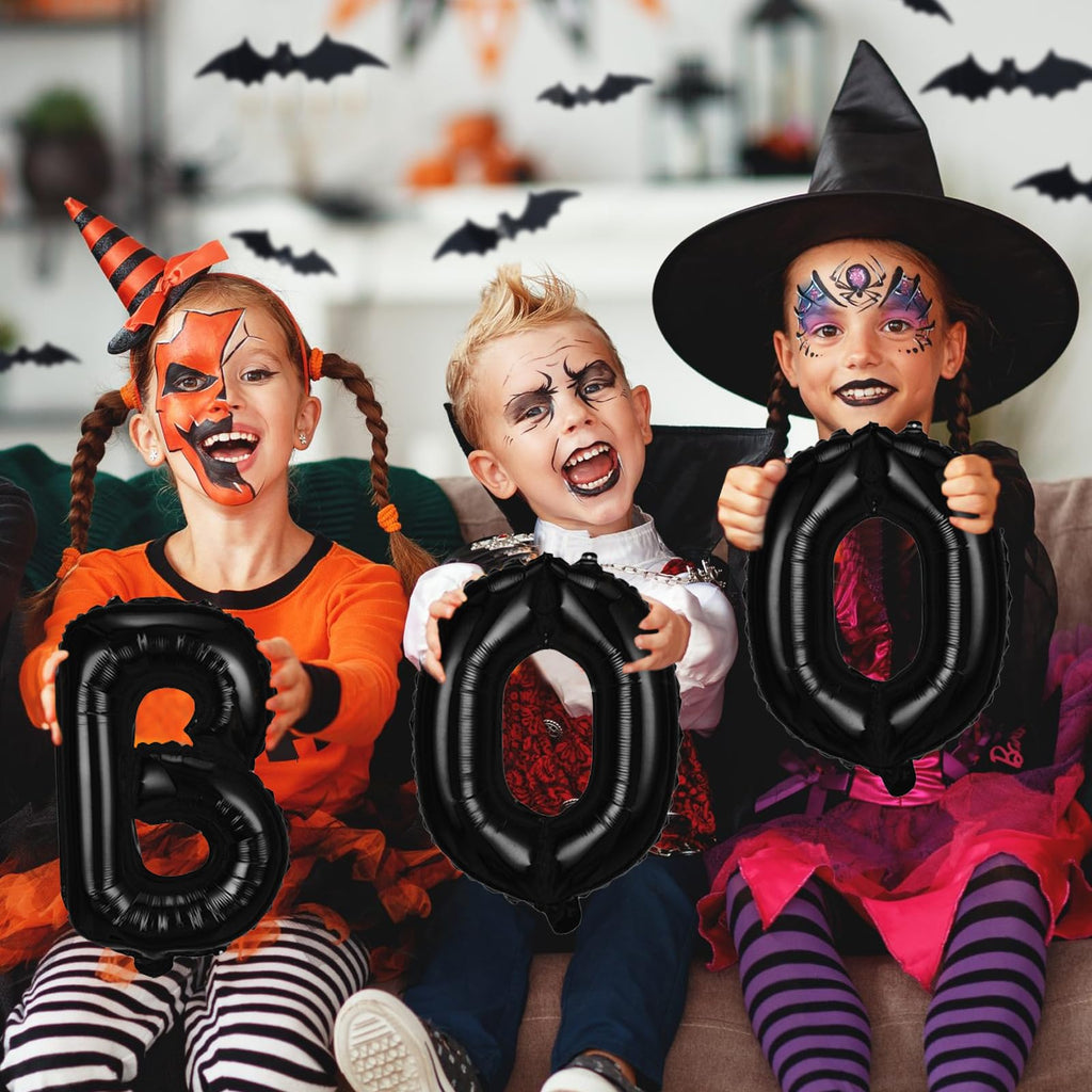 BOO Foil Balloons Set with 3D Bats - 16 Inch Halloween Banner Kit for Spooky Party Decor