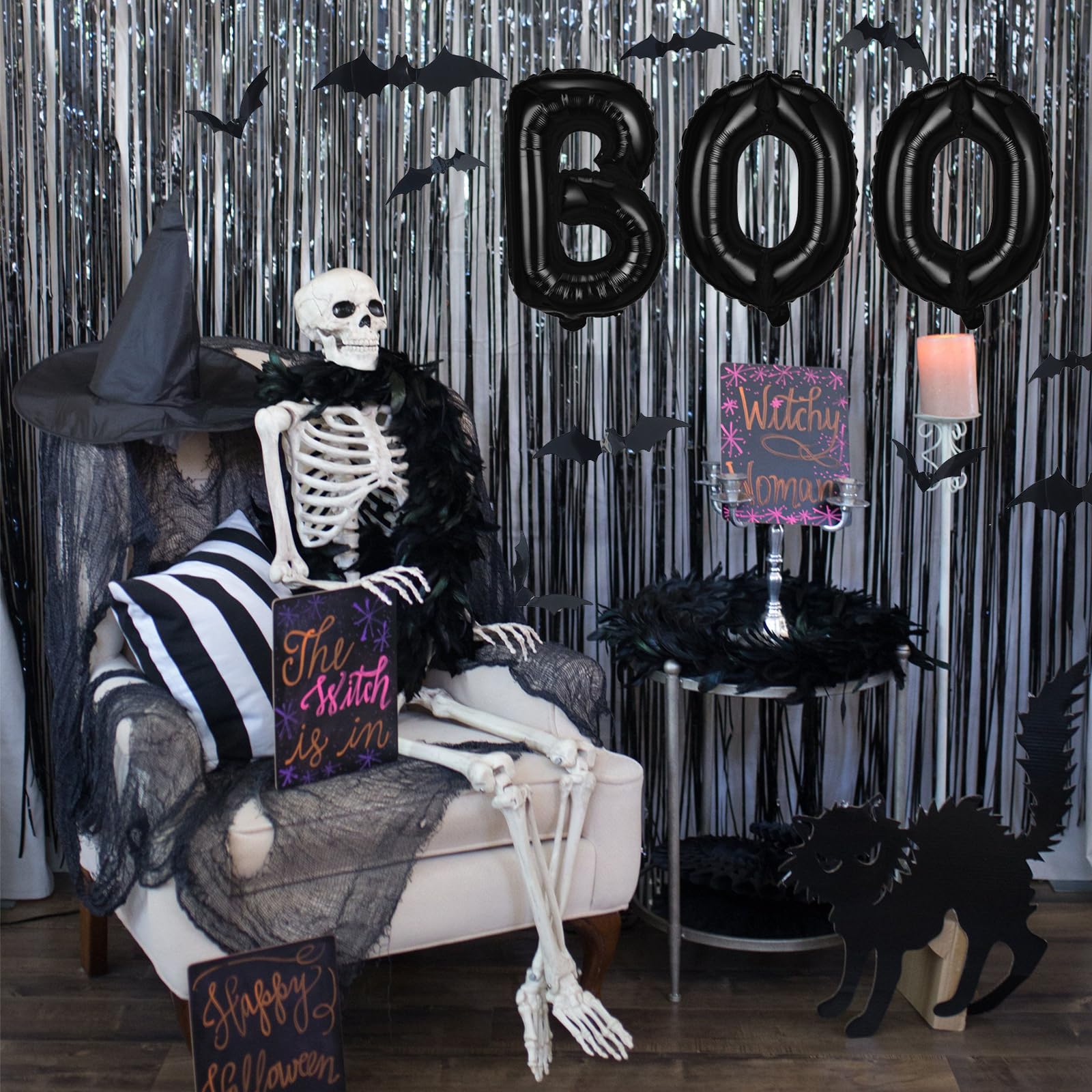 BOO Foil Balloons Set with 3D Bats - 16 Inch Halloween Banner Kit for Spooky Party Decor
