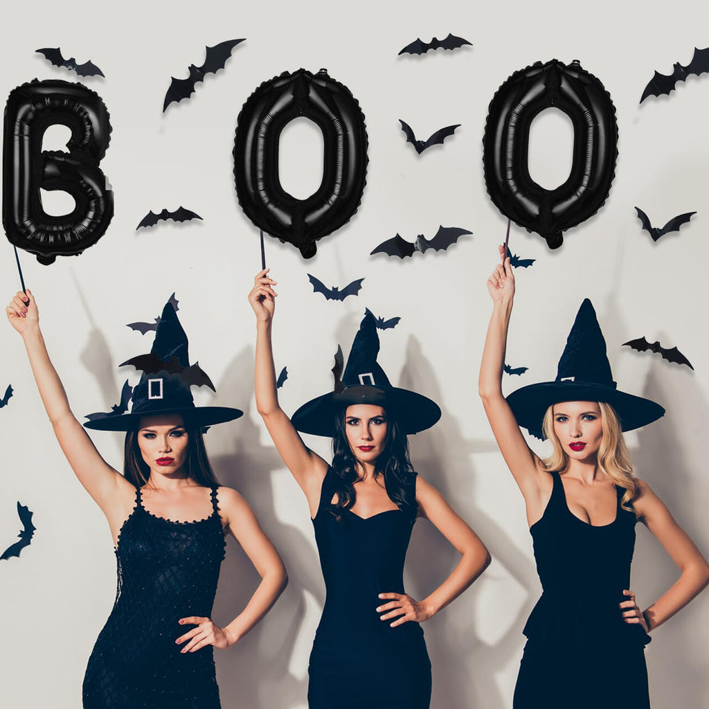 BOO Foil Balloons Set with 3D Bats - 16 Inch Halloween Banner Kit for Spooky Party Decor