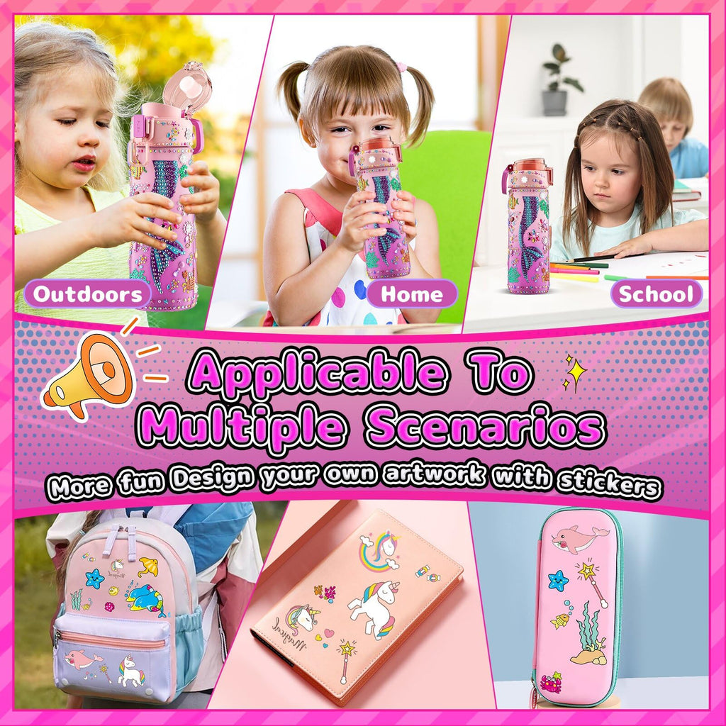 BOOH DIY Mermaid Water Bottle Kit for Girls – Craft Kit with Bracelet Making, Diamond Stickers, and Leakproof Water Bottle Ages 4-12