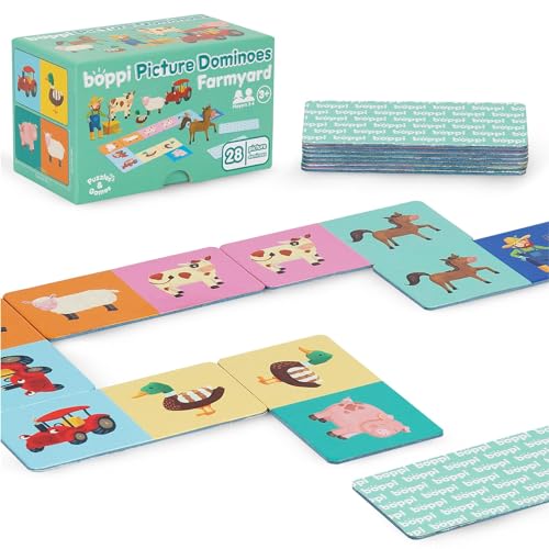 boppi Farmyard Animal Dominoes Set for Toddlers – 28 Picture Cards, Eco-Friendly Recycled Cardboard, Ages 3+