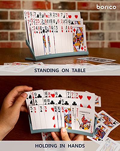 BORICO 2-Pack Blue Card Holders for Playing Cards – Slanted Design, Holds 35 Cards, Stackable with Travel Pouch
