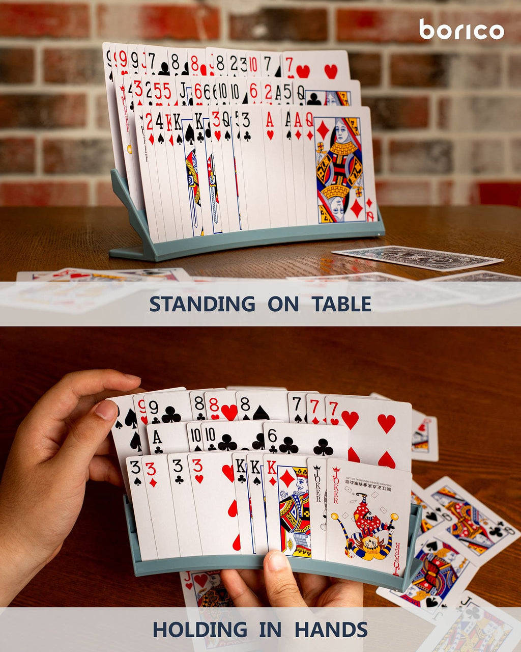 BORICO Card Holders 2-Pack: Stackable Playing Card Tray with Travel Pouch, Holds 40 Cards Each, for Kids and Adults (Red)