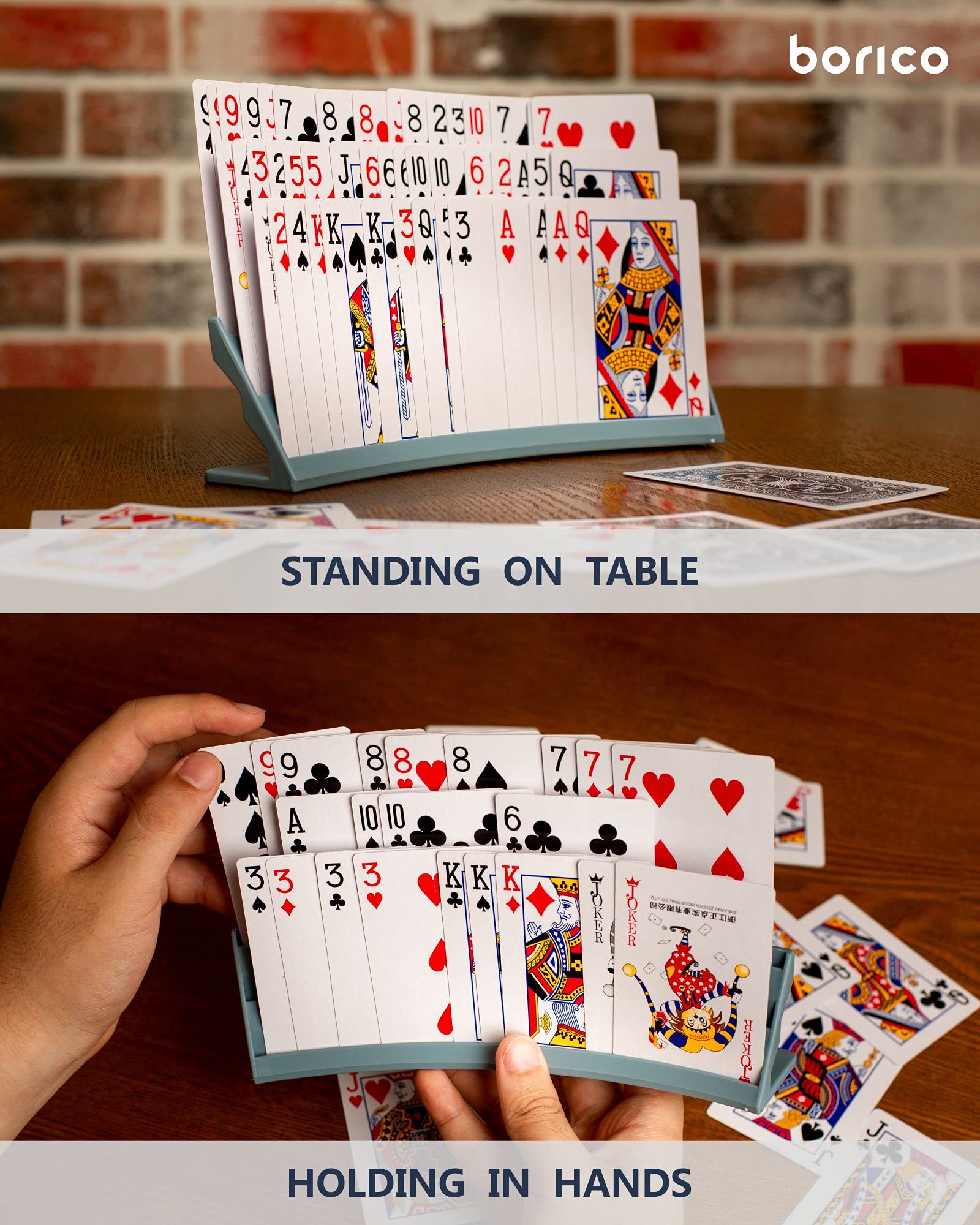 BORICO Card Holders 2-Pack: Stackable Playing Card Tray with Travel Pouch, Holds 40 Cards Each, for Kids and Adults (Red)