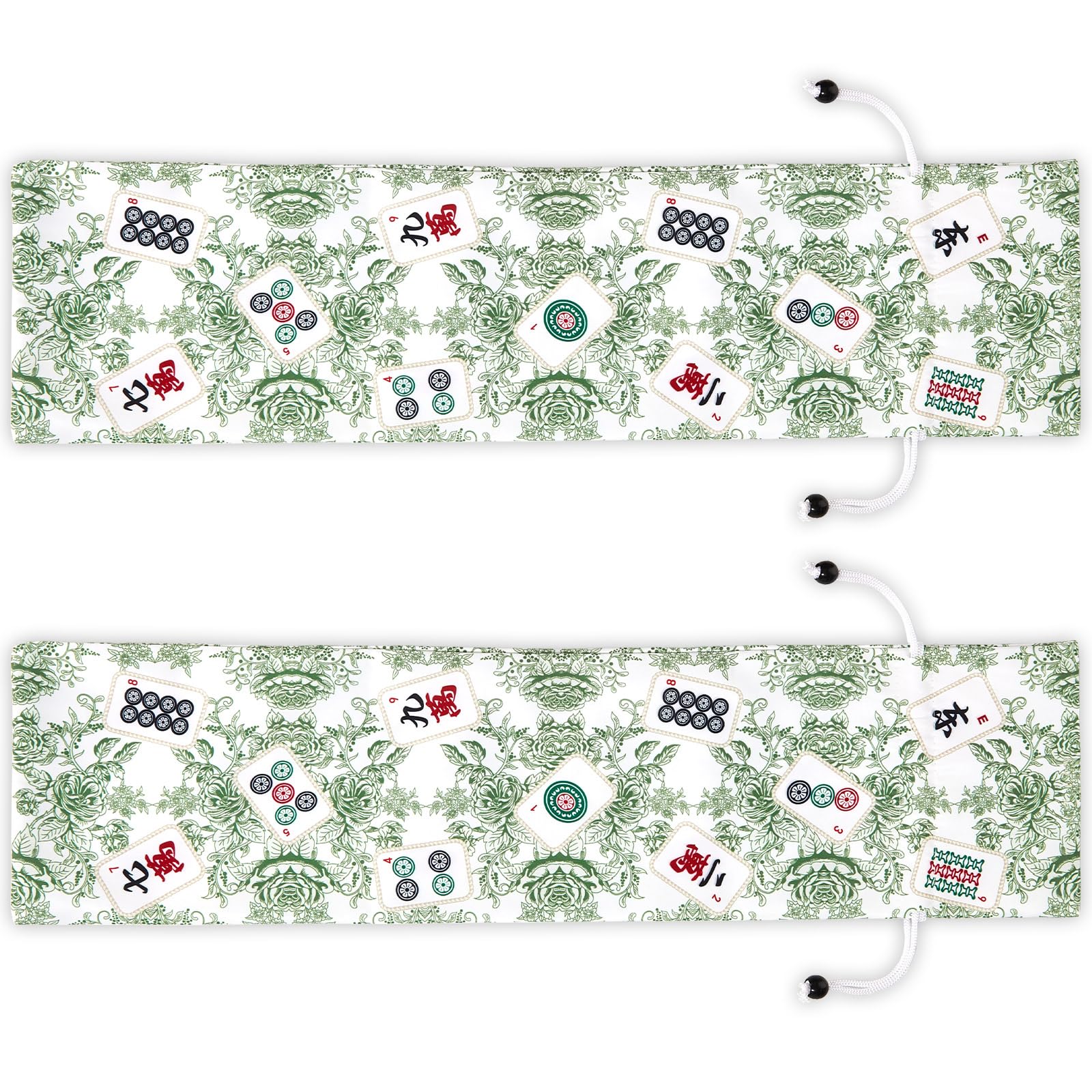 Bornerwhite 2-Pack Green Drawstring Mahjong Bags - 26 Inch Protective Sleeve for Racks and Tiles
