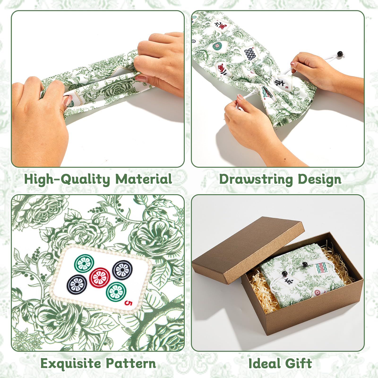 Bornerwhite 2-Pack Green Drawstring Mahjong Bags - 26 Inch Protective Sleeve for Racks and Tiles
