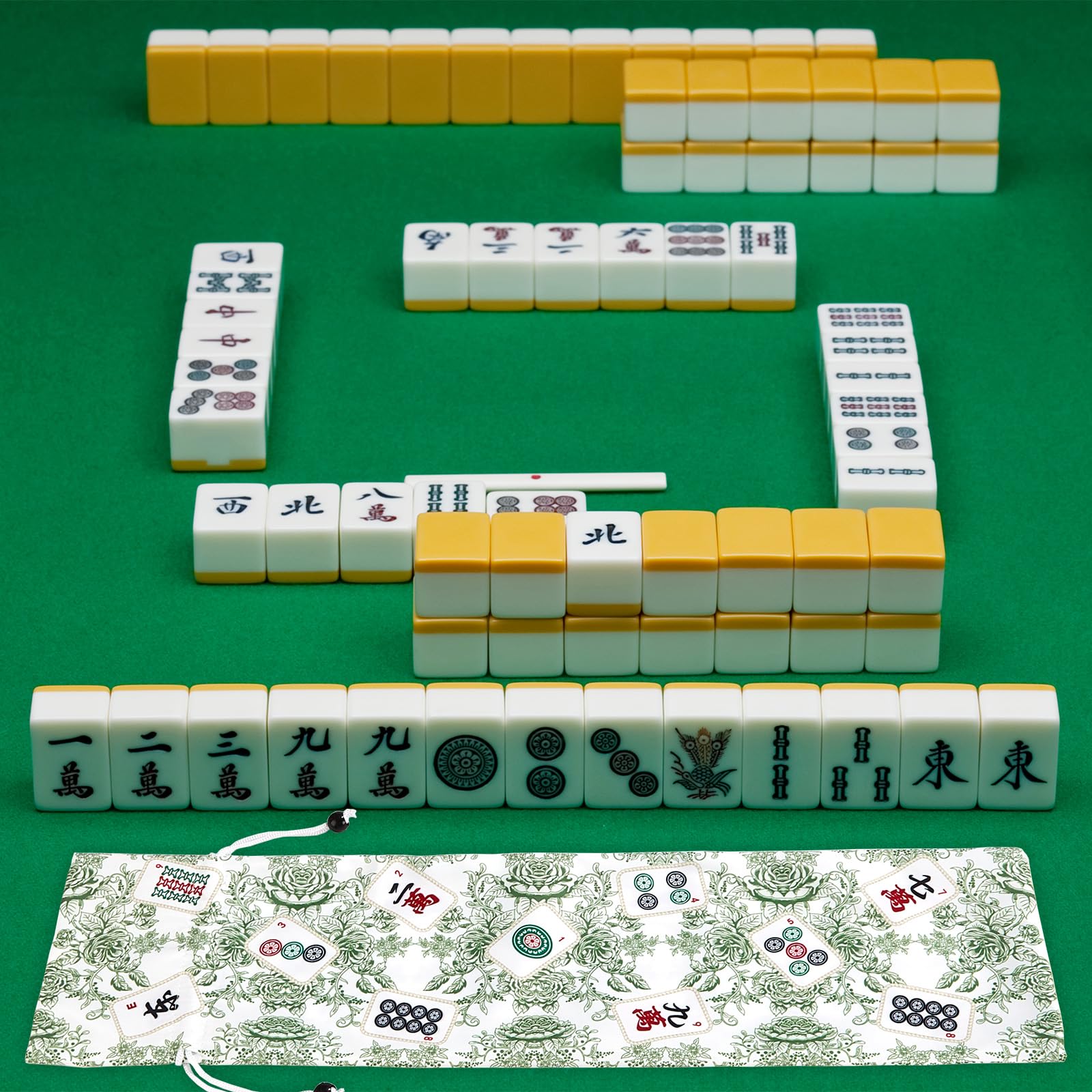 Bornerwhite 2-Pack Green Drawstring Mahjong Bags - 26 Inch Protective Sleeve for Racks and Tiles