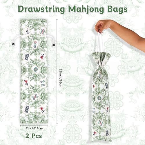 Bornerwhite 2-Pack Green Drawstring Mahjong Bags - 26 Inch Protective Sleeve for Racks and Tiles