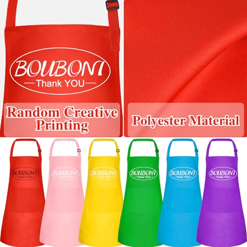 BOUBONI 6 Pack Kids Aprons - Adjustable Chef Aprons with Pockets for Painting, Cooking, Baking, Crafting (6 Colors)