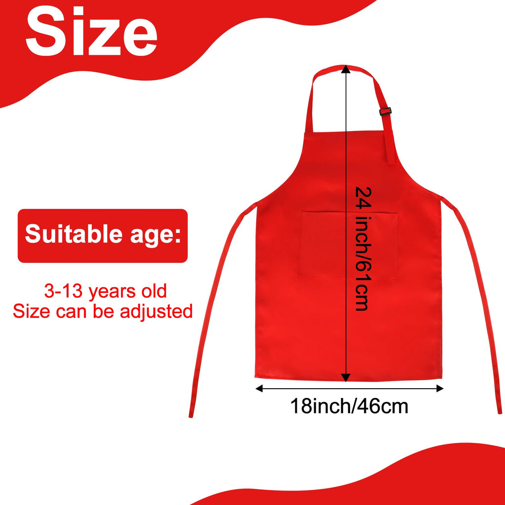 BOUBONI 6 Pack Kids Aprons - Adjustable Chef Aprons with Pockets for Painting, Cooking, Baking, Crafting (6 Colors)