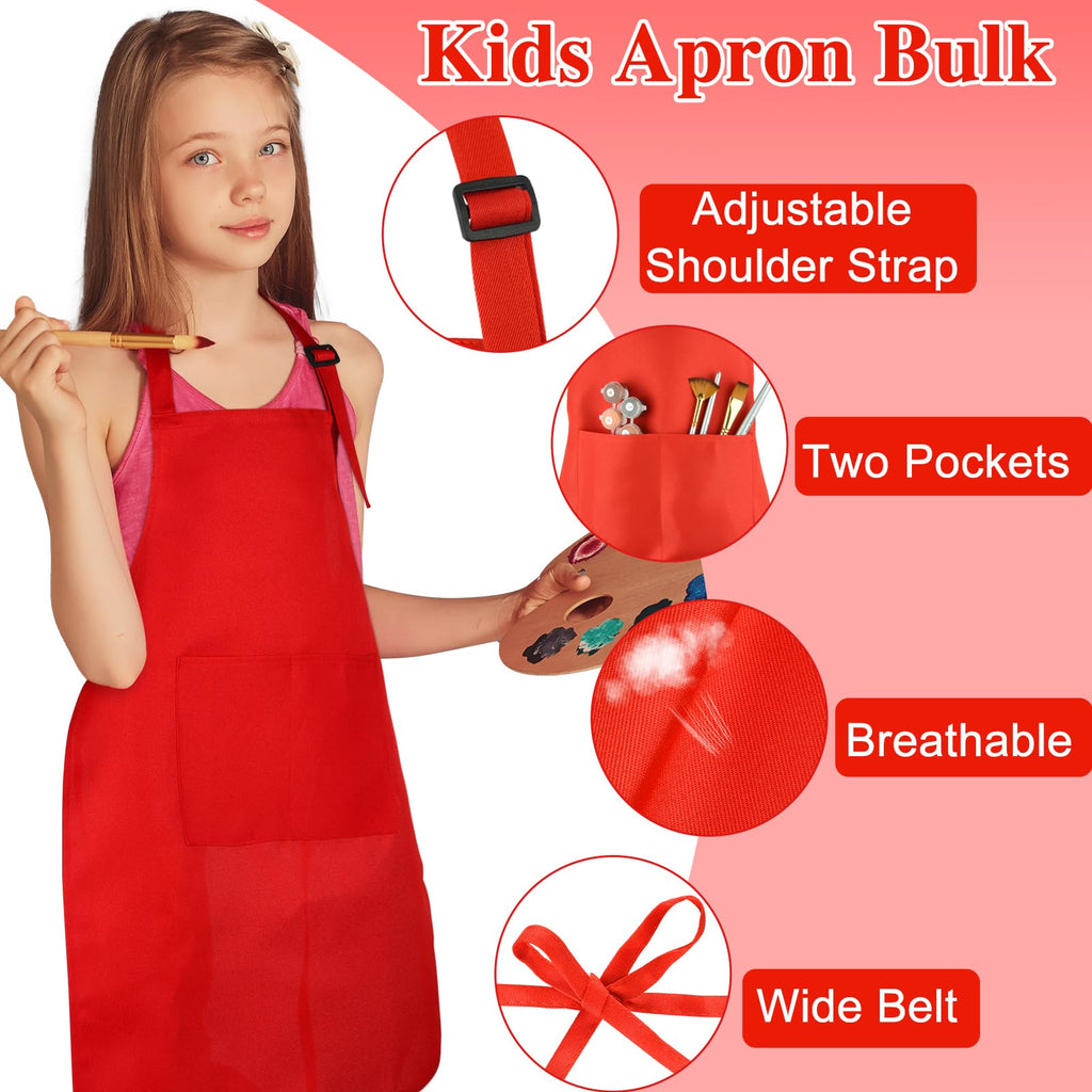 BOUBONI 6 Pack Kids Aprons - Adjustable Chef Aprons with Pockets for Painting, Cooking, Baking, Crafting (6 Colors)