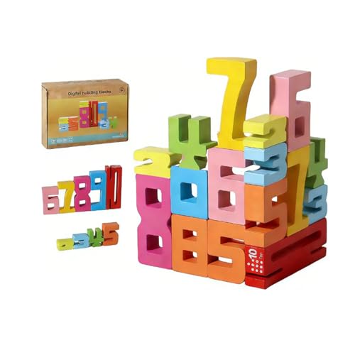 BOVVSKY Wooden Number Building Blocks - Montessori Math Learning Toy with 20 Blocks & 15 Cards