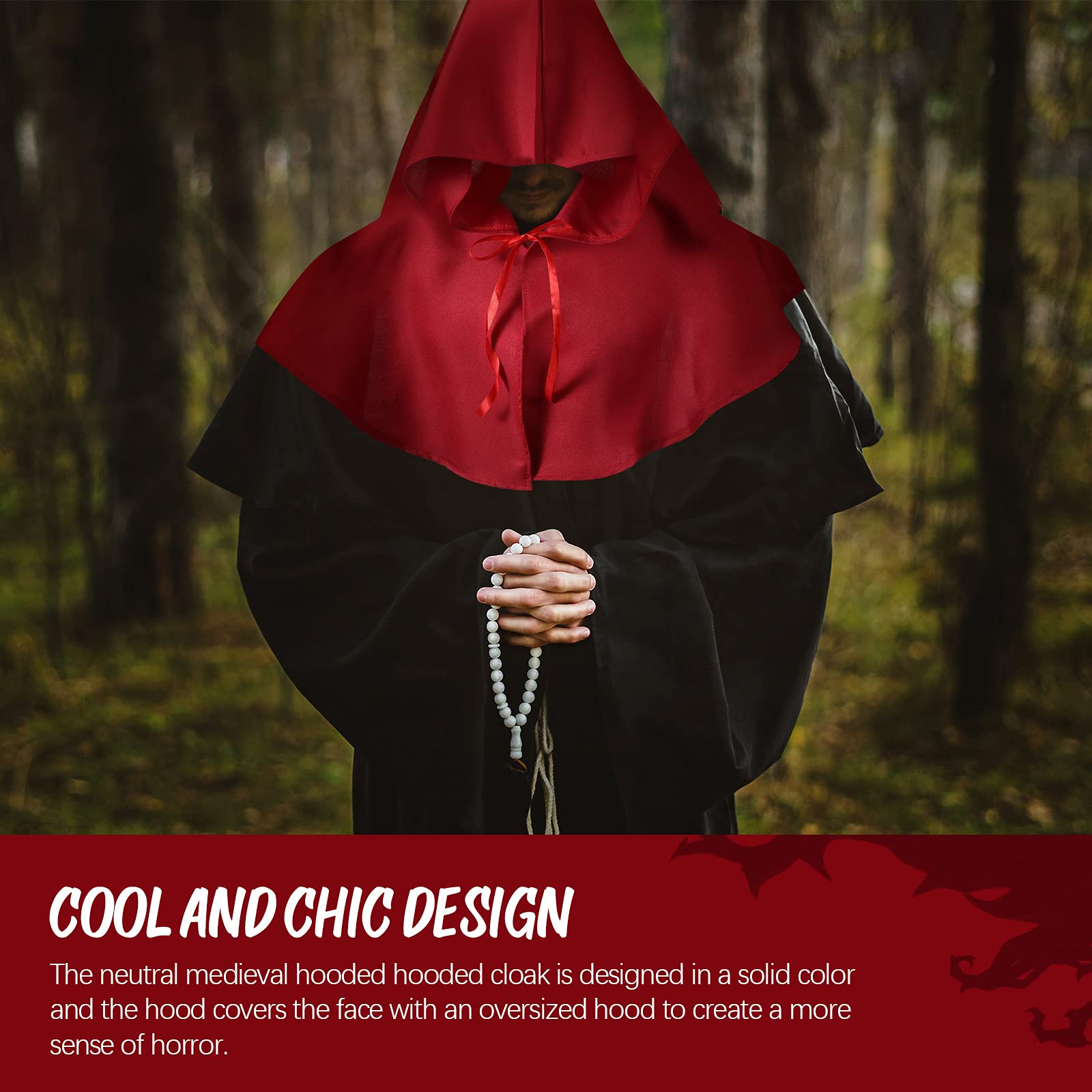 Boyiee Unisex Medieval Hood Cowl - Grim Cloak & Plague Doctor Hat for Cosplay Costume