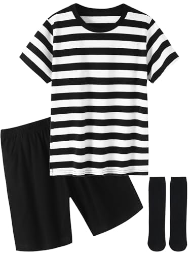 Boys Halloween Costume: Black and White Striped Shirt with Short Socks by UIMLK