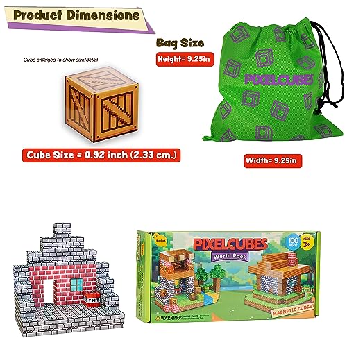BrainSpark 100-Piece Magnetic Pixel Cubes – World-Themed STEM Building Blocks for Kids Ages 3-9