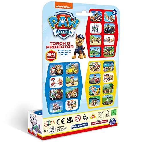 Brainstorm Toys PAW Patrol Flashlight and Projector - 24 Color Images, 3 Slide Discs, Multicolor