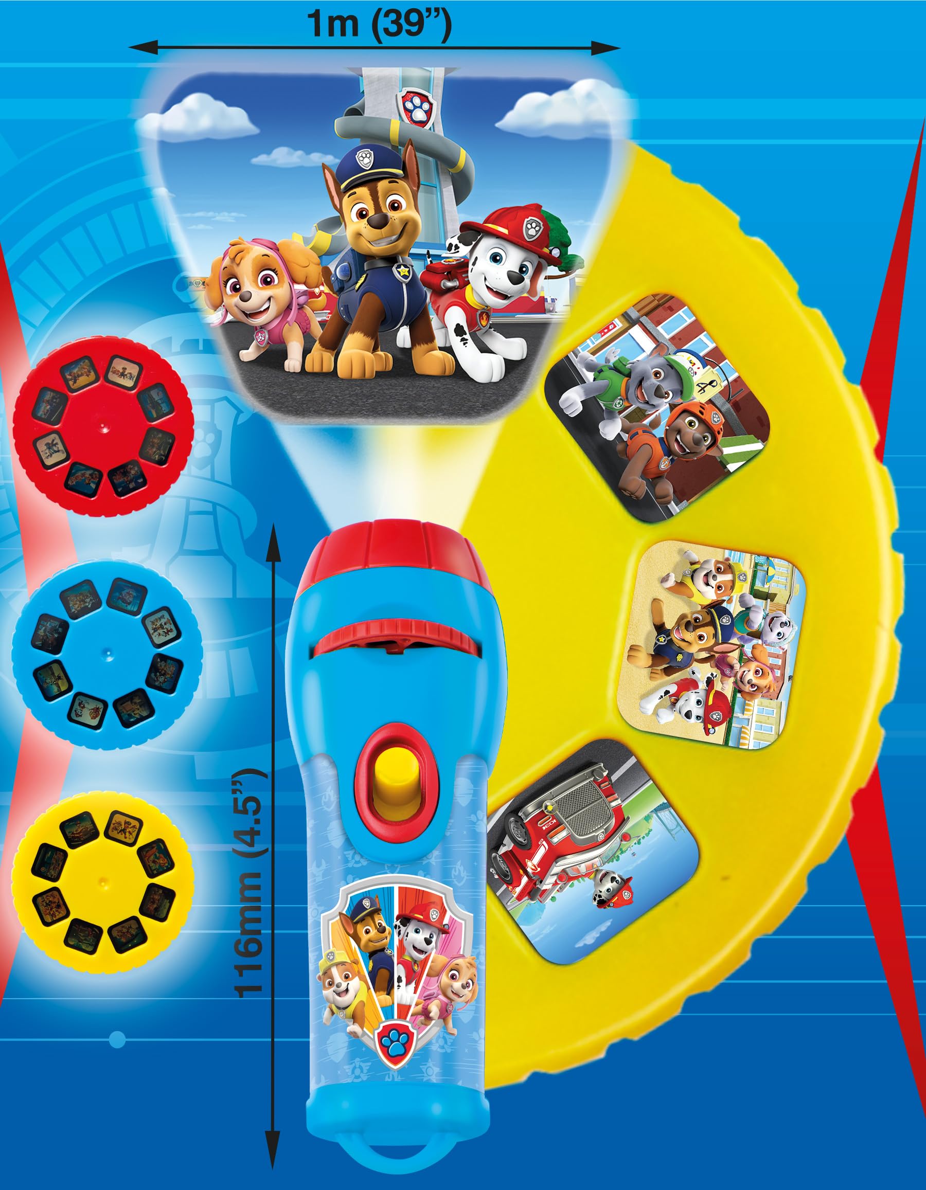 Brainstorm Toys Paw Patrol Torch & Projector – Handheld Flashlight with 24 Color Image Discs, Ages 3+