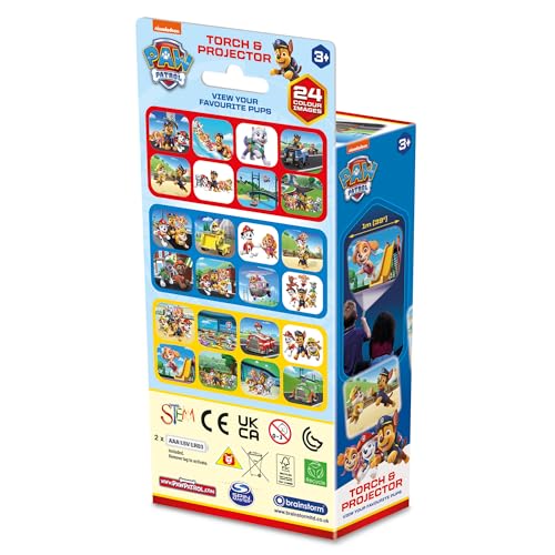 Brainstorm Toys Paw Patrol Torch & Projector – Handheld Flashlight with 24 Color Image Discs, Ages 3+