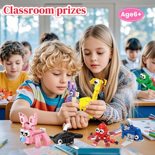 BRAITEN 24 Pack Animal Mini Block Sets – 72 Builds, Party Favors for Kids Ages 6-12