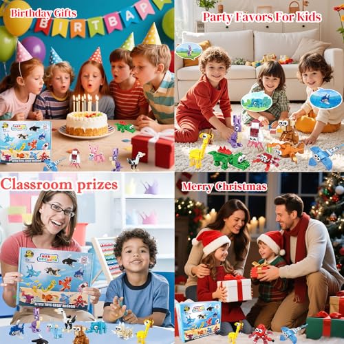 BRAITEN 24 Pack Animal Mini Block Sets – 72 Builds, Party Favors for Kids Ages 6-12