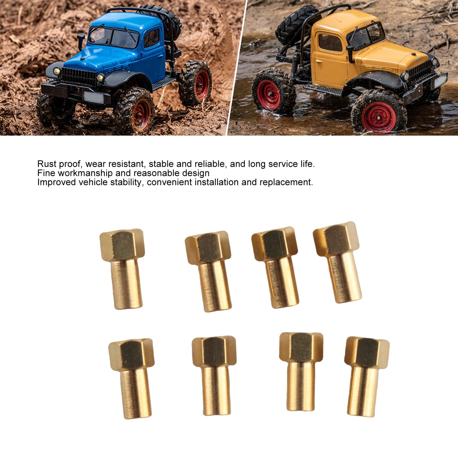 Brass Hex Nut Set 8Pcs for SCX24 RC Car – 5mm Thread Lock Nuts, Gold Finish