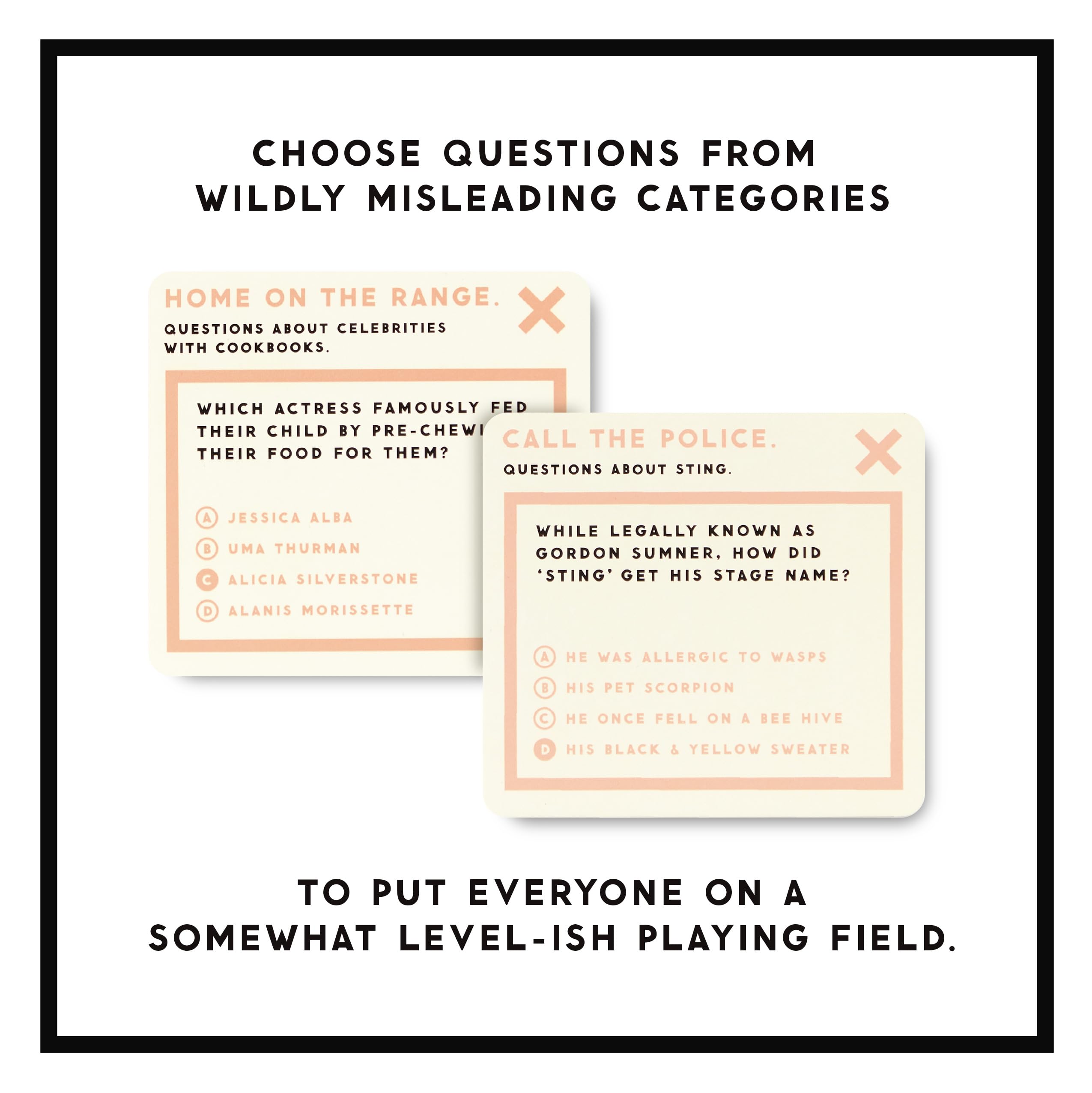Brass Monkey Irrelevant Celebrity Trivia Game – 200 Cards with Misleading Categories