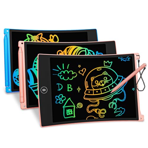 bravokids 3-Pack LCD Writing Tablet for Kids 3-8 Years – 8.5 Inch Colorful Doodle Board with 6 Stylus Pens