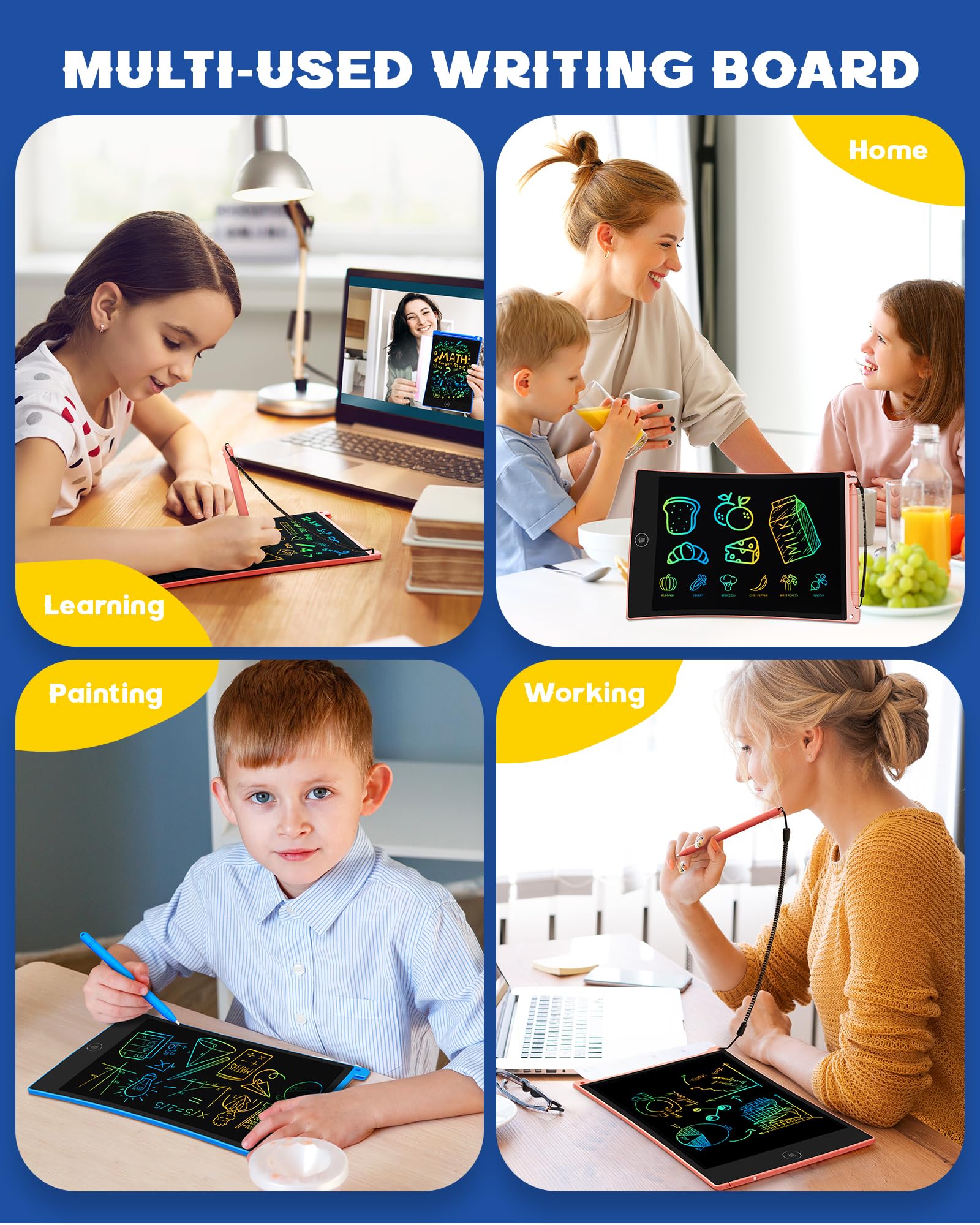 bravokids 3-Pack LCD Writing Tablet for Kids 3-8 Years – 8.5 Inch Colorful Doodle Board with 6 Stylus Pens