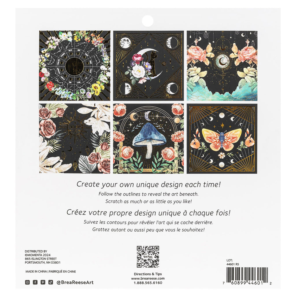 Brea Reese Scratch Art Pad: 12 Celestial 8x8 Metallic Designs for Adult Relaxation
