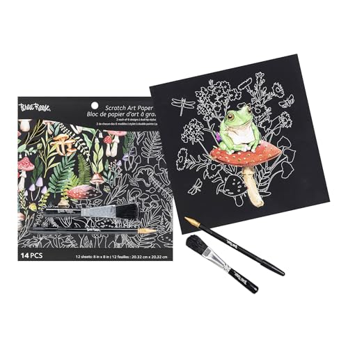 Brea Reese Scratch Art Paper Pad – Nature – 12 Metallic Designs, 8x8 Tear-Out Sheets with Stylus & Brush