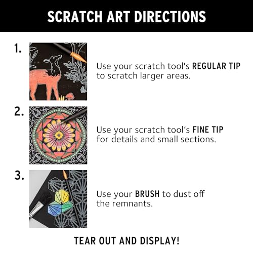 Brea Reese Scratch Art Paper Pad – Nature – 12 Metallic Designs, 8x8 Tear-Out Sheets with Stylus & Brush