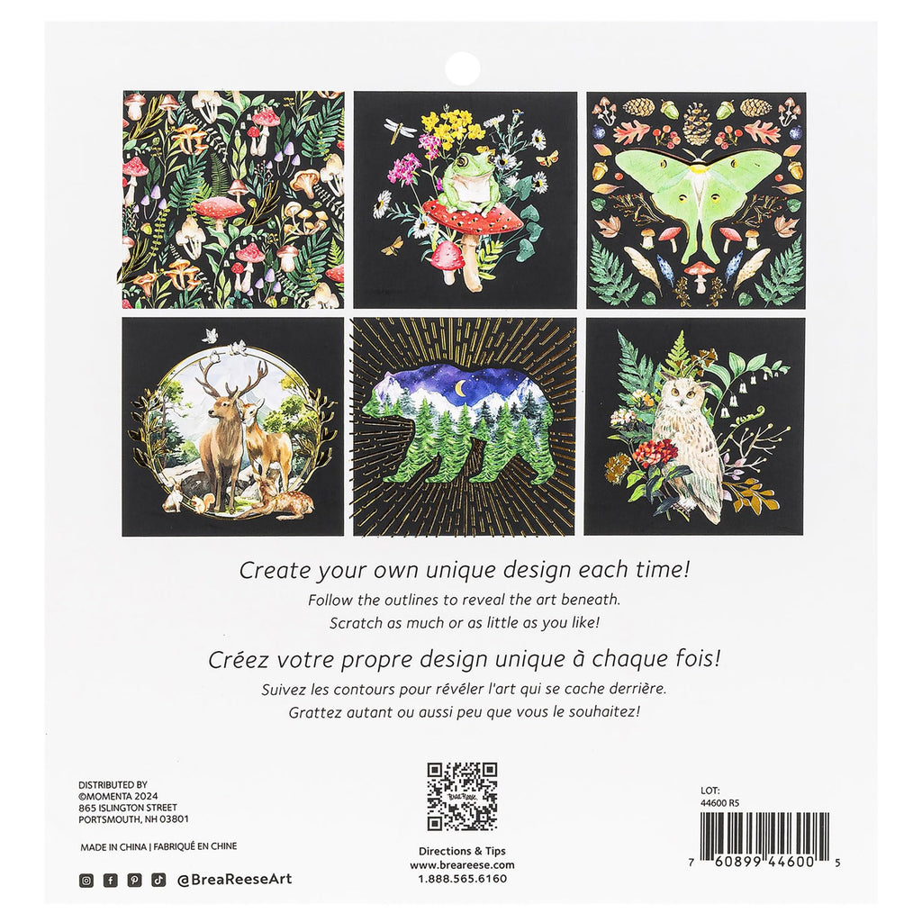 Brea Reese Scratch Art Paper Pad – Nature – 12 Metallic Designs, 8x8 Tear-Out Sheets with Stylus & Brush