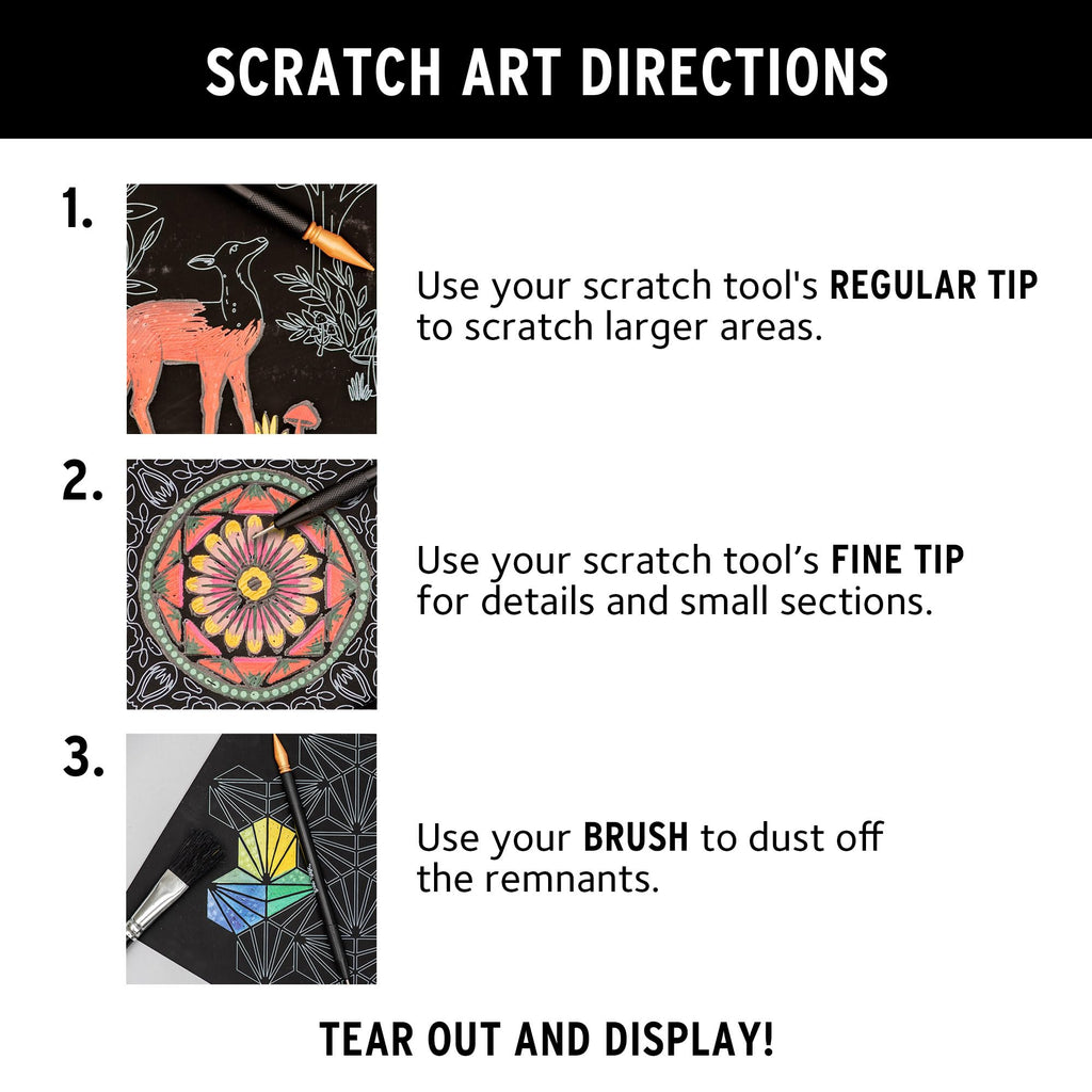 Brea Reese Scratch Art Paper Pad – Nature – 12 Metallic Designs, 8x8 Tear-Out Sheets with Stylus & Brush