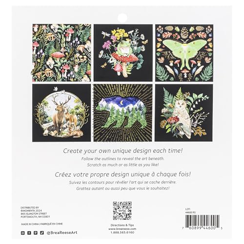 Brea Reese Scratch Art Paper Pad – Nature – 12 Metallic Designs, 8x8 Tear-Out Sheets with Stylus & Brush