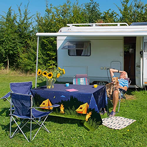 Breling 4-Pack Rectangular Plastic Camping Tablecloths – Waterproof Picnic and Party Table Covers with Campfire Design