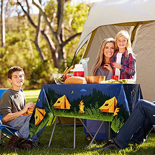 Breling 4-Pack Rectangular Plastic Camping Tablecloths – Waterproof Picnic and Party Table Covers with Campfire Design