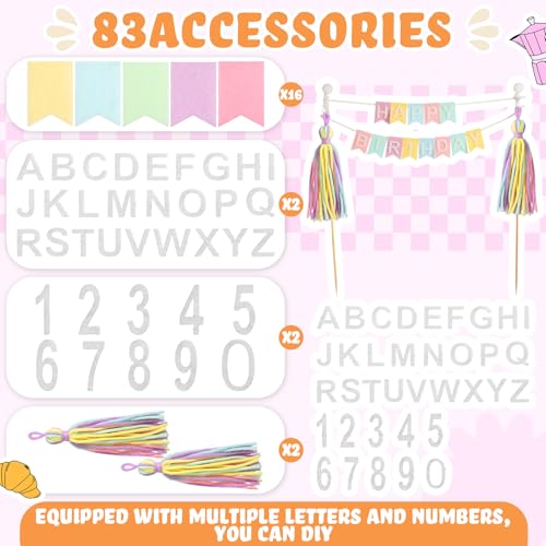 Breling Custom Cake Banner Topper Set - 90 Pieces Pastel Colors for Birthday Wedding Anniversary