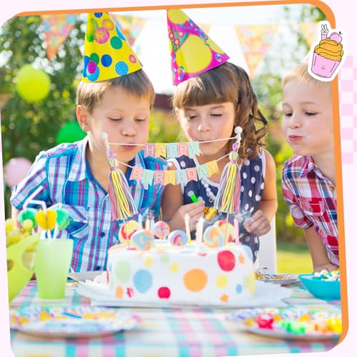 Breling Custom Cake Banner Topper Set - 90 Pieces Pastel Colors for Birthday Wedding Anniversary
