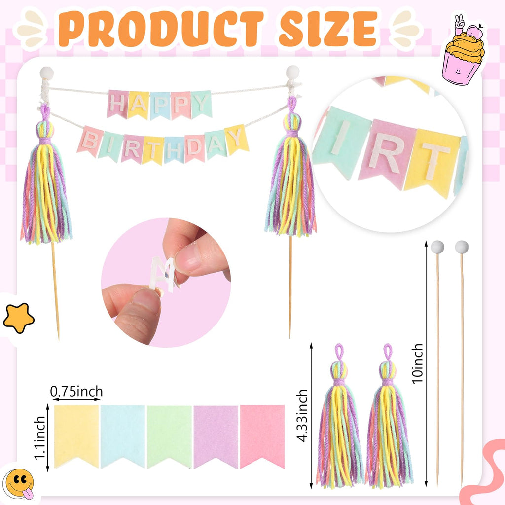 Breling Custom Cake Banner Topper Set - 90 Pieces Pastel Colors for Birthday Wedding Anniversary