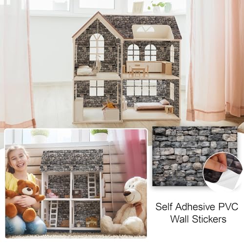 Brick Gray Dollhouse Wallpaper - 35 Self-Adhesive Sheets for Miniature Rooms