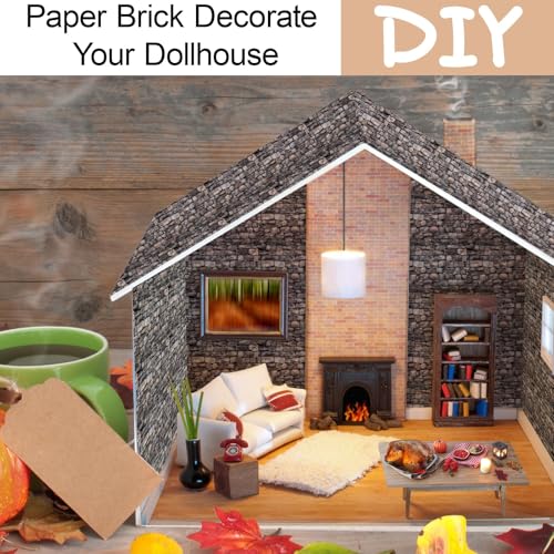 Brick Gray Dollhouse Wallpaper - 35 Self-Adhesive Sheets for Miniature Rooms