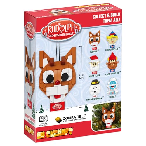 Brickcraft Rudolph the Red-Nosed Reindeer 85-Piece Brick Ornament Set with Hanging String – Christmas Tree Decoration, Ages 8+