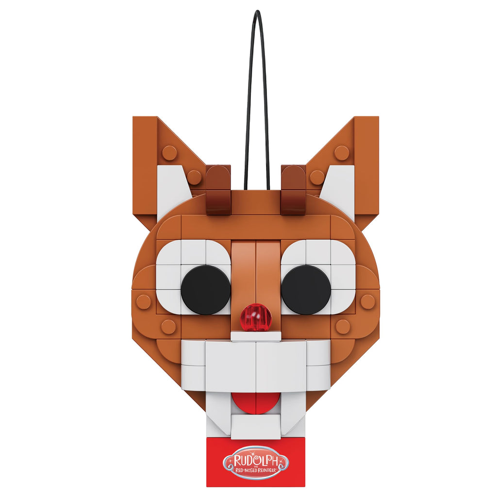 Brickcraft Rudolph the Red-Nosed Reindeer 85-Piece Brick Ornament Set with Hanging String – Christmas Tree Decoration, Ages 8+