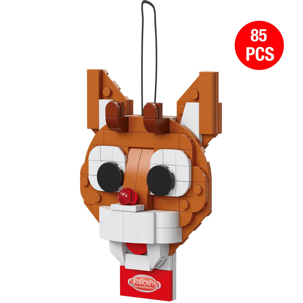 Brickcraft Rudolph the Red-Nosed Reindeer 85-Piece Brick Ornament Set with Hanging String – Christmas Tree Decoration, Ages 8+