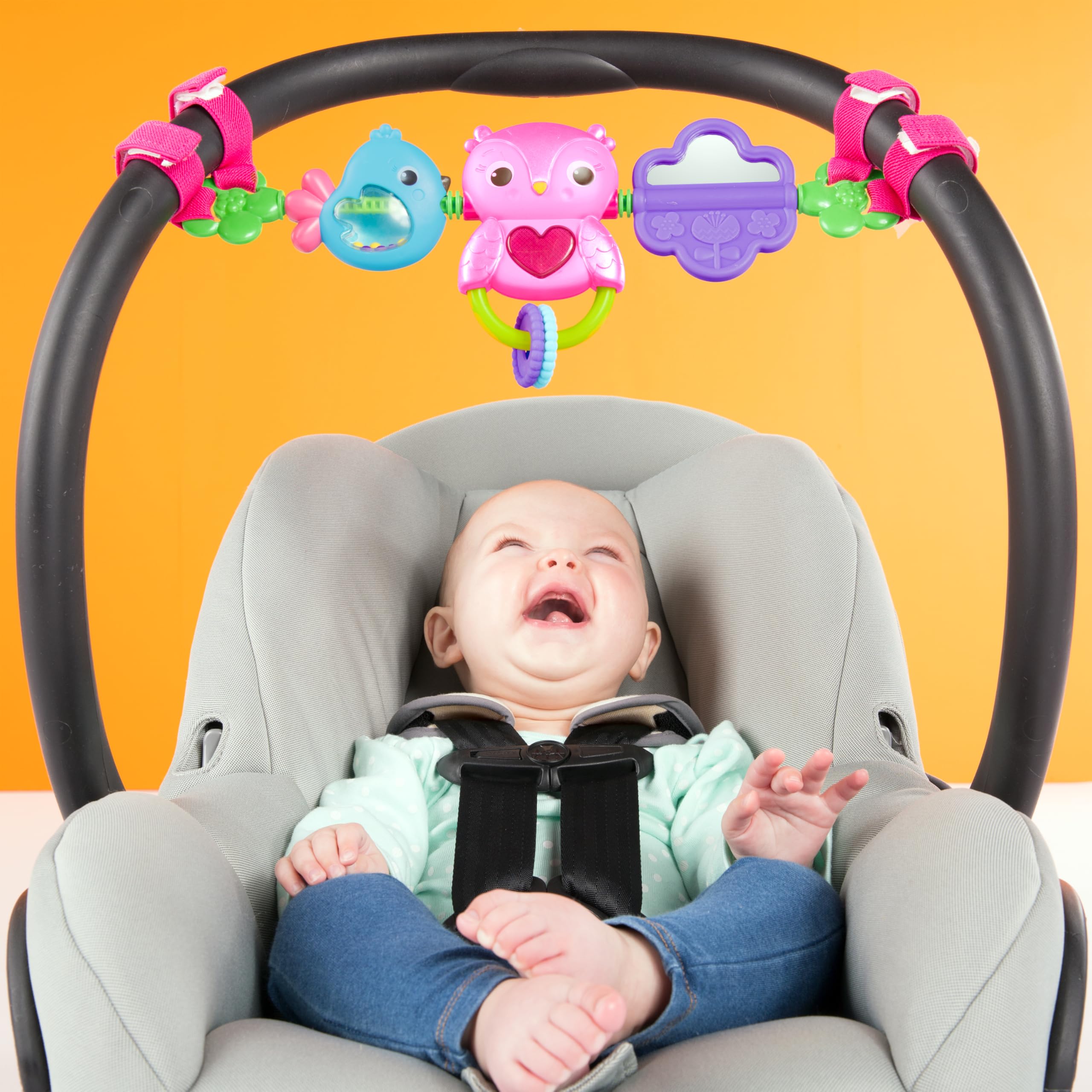 Bright Starts Busy Birdies Carrier Toy Bar - Musical Lights & Activities for Newborns+