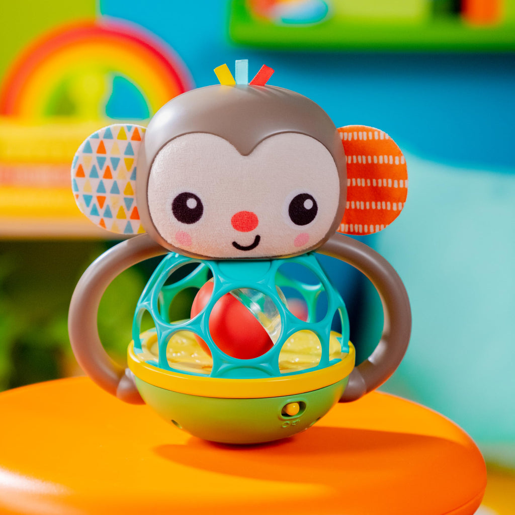 Bright Starts Grab & Giggle Monkey – Light-Up Musical Rattle with Oball for Babies 6 Months+