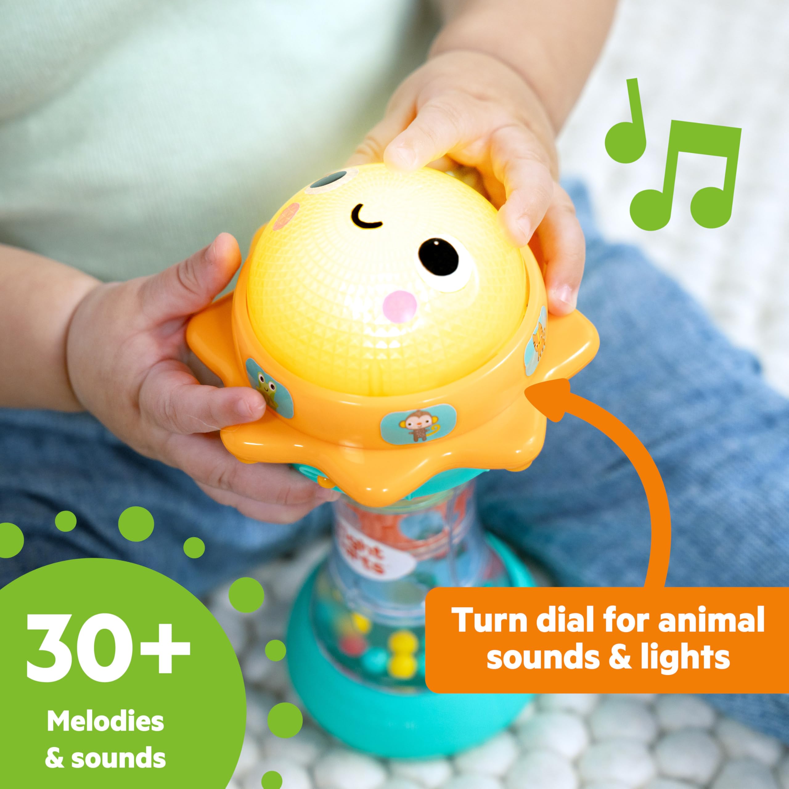 Bright Starts Just for Sun Flashlight Toy – Glowing Dome, Animal Sounds, Rainstick Rattle & Mirror, Ages 6 Months+
