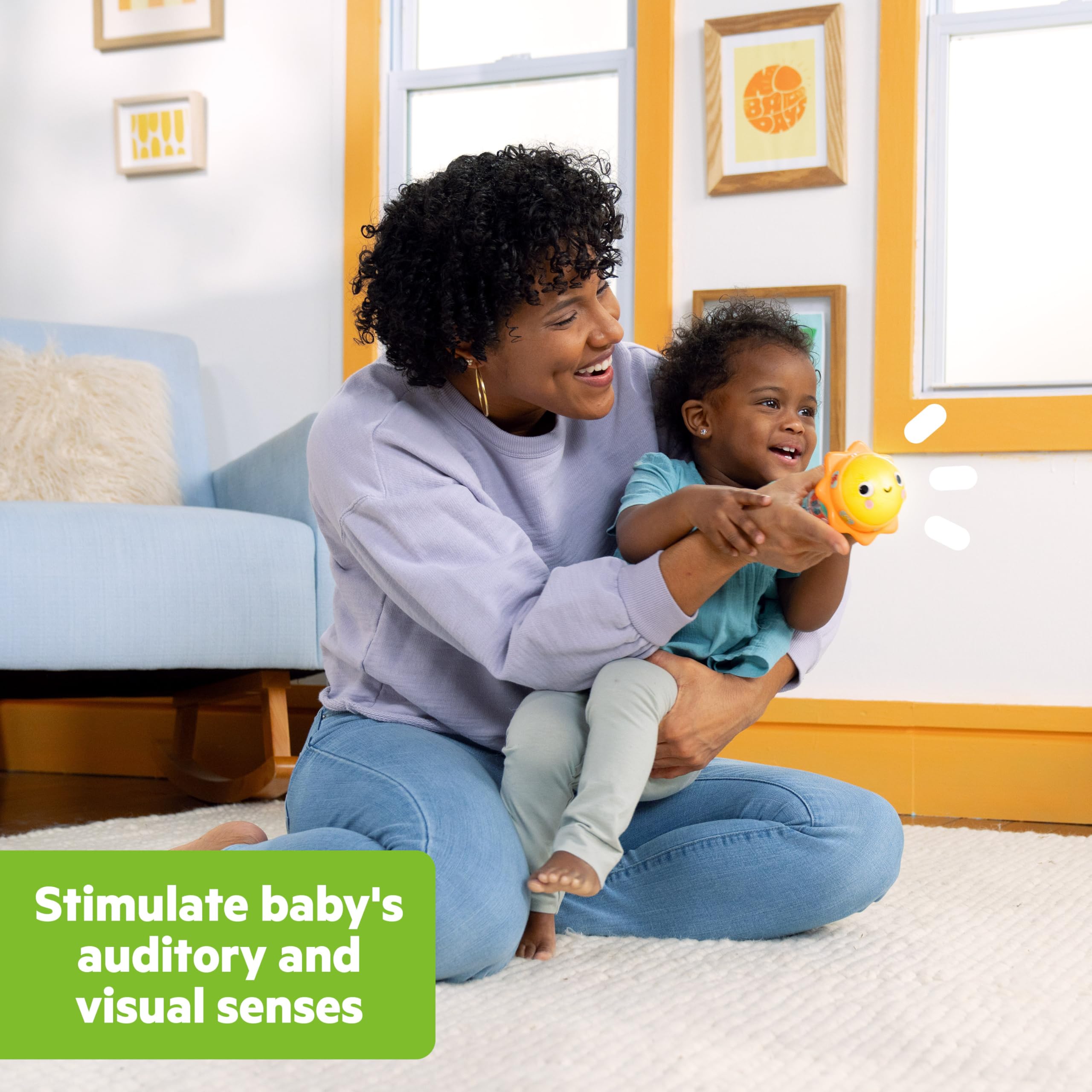 Bright Starts Just for Sun Flashlight Toy – Glowing Dome, Animal Sounds, Rainstick Rattle & Mirror, Ages 6 Months+